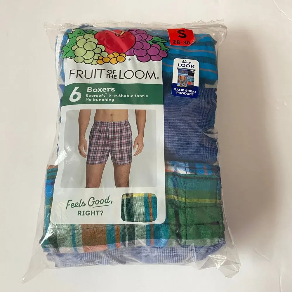 Fruit of the Loom Men Boxers Plaid Stripe Breathable Comfort 6 Pack Smalll OPEN